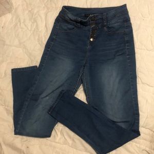 five button high waisted blue jeans